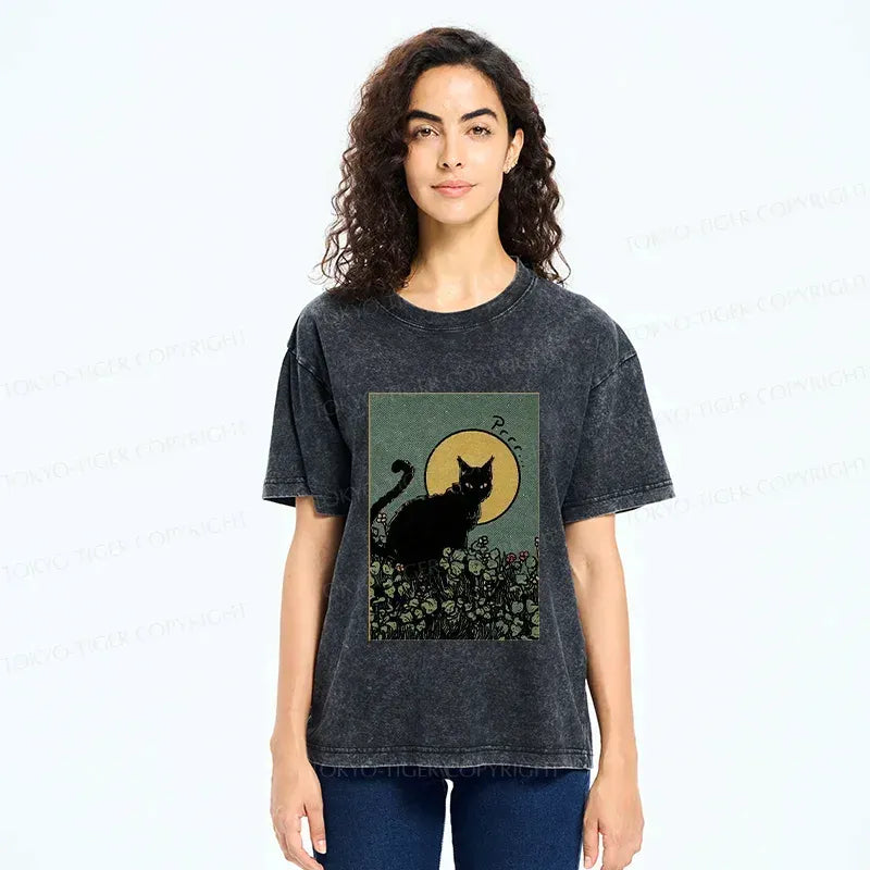 Japanese Black Cat Washed T-Shirt