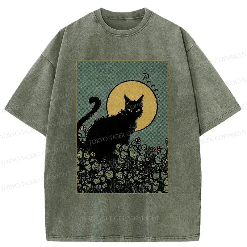 Japanese Black Cat Washed T-Shirt