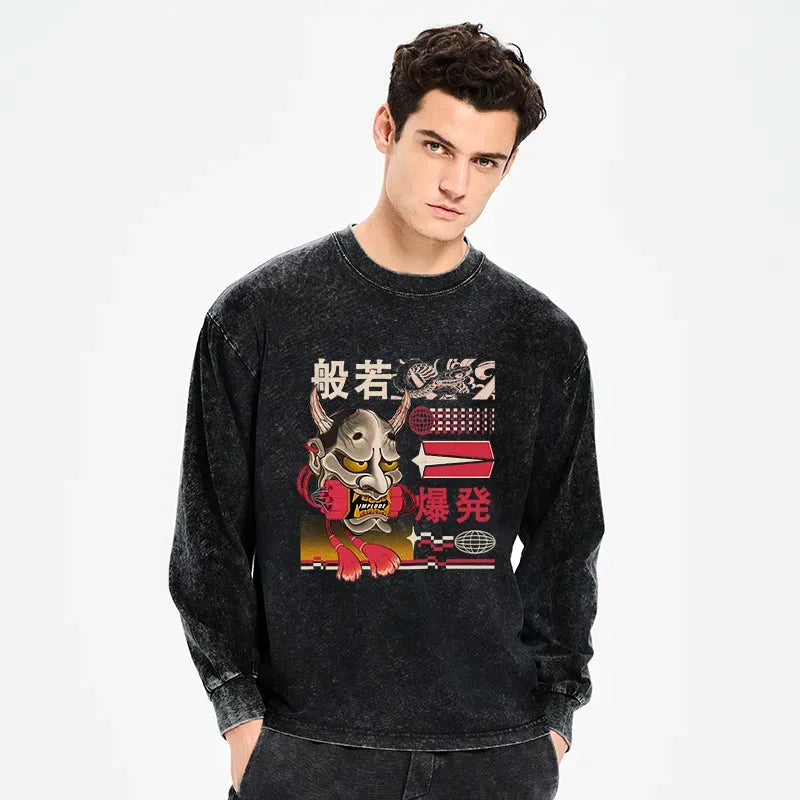 Washed Hannya Mask T-Shirt for Daily Wear