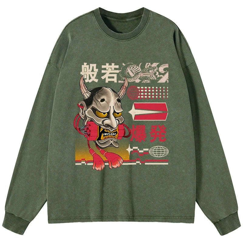 Washed Hannya Mask T-Shirt for Daily Wear