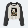 Kyoto-Lion The Ramen-Loving Cat Women's Crop Raglan T-Shirt