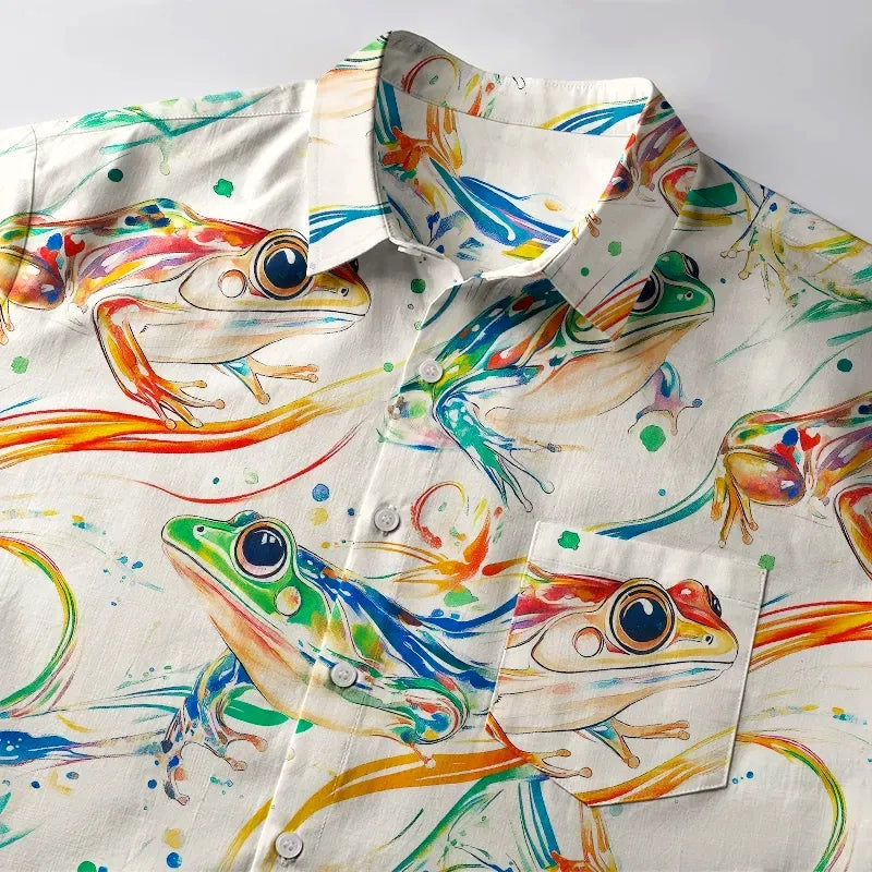 Kyoto-Lion Rainbow Frog Button-up Shirt