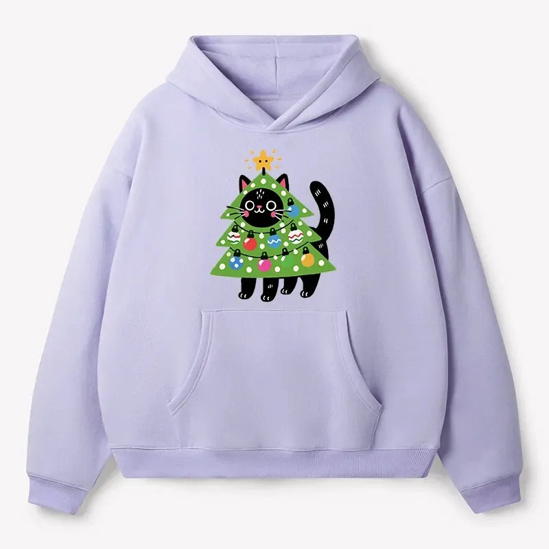 Kyoto-Lion Christmas Tree Cat Adult Fleece Hoodie