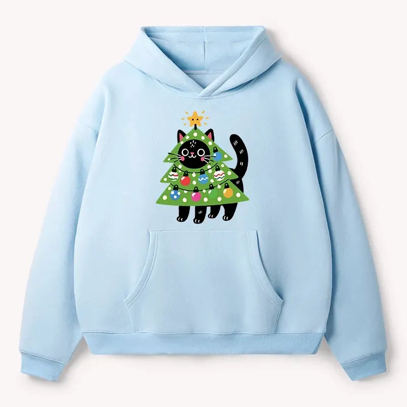 Kyoto-Lion Christmas Tree Cat Adult Fleece Hoodie
