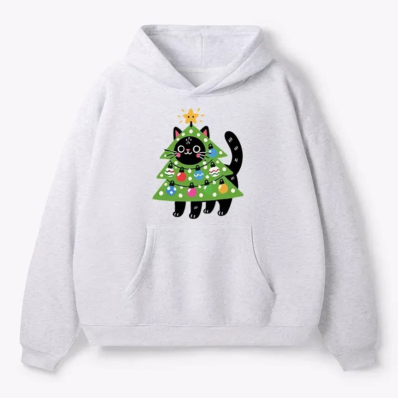 Kyoto-Lion Christmas Tree Cat Adult Fleece Hoodie