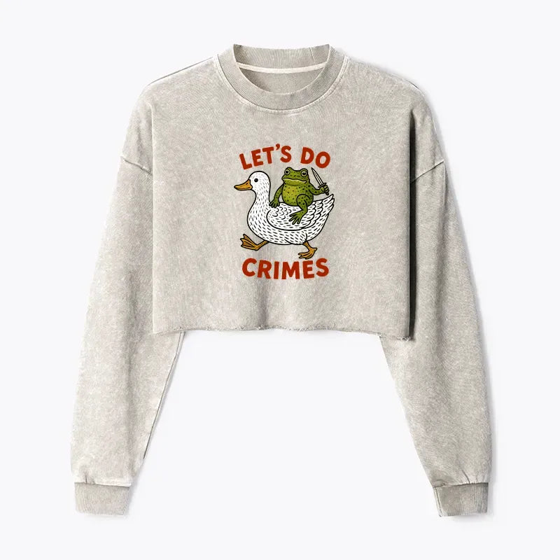Kyoto-Lion Frog Ready To Commit Crime Washed Crop Sweatshirt