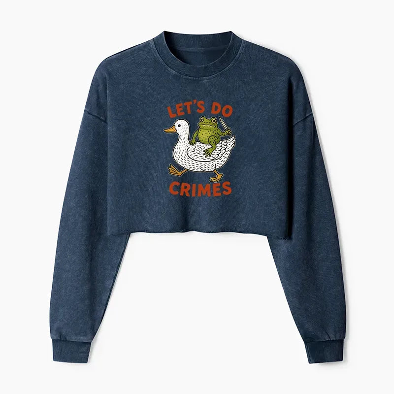 Kyoto-Lion Frog Ready To Commit Crime Washed Crop Sweatshirt