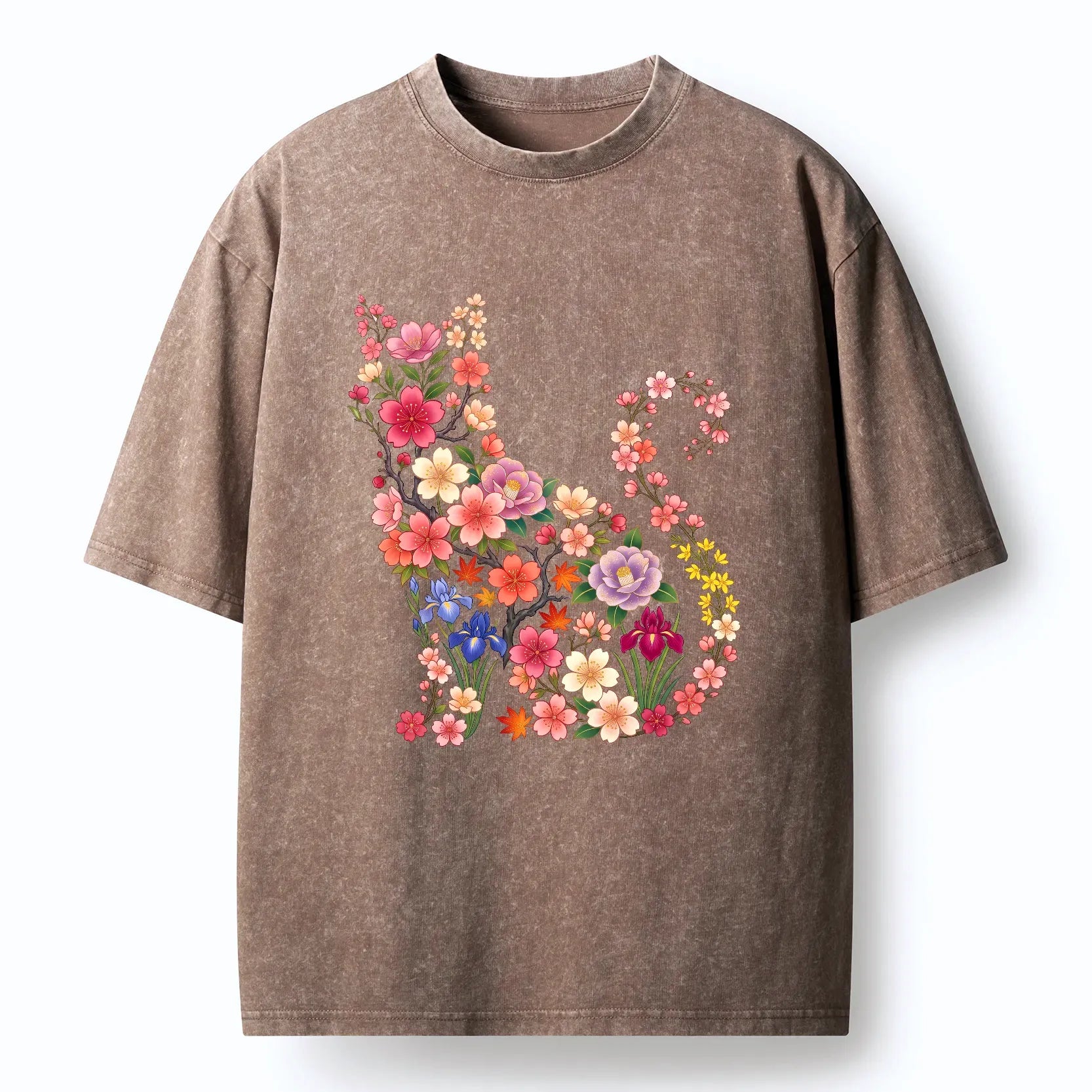 Kyoto-Lion Blossom Cat Washed T-Shirt