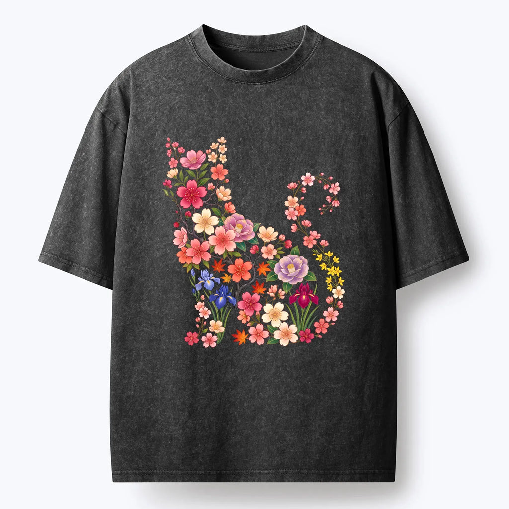 Kyoto-Lion Blossom Cat Washed T-Shirt