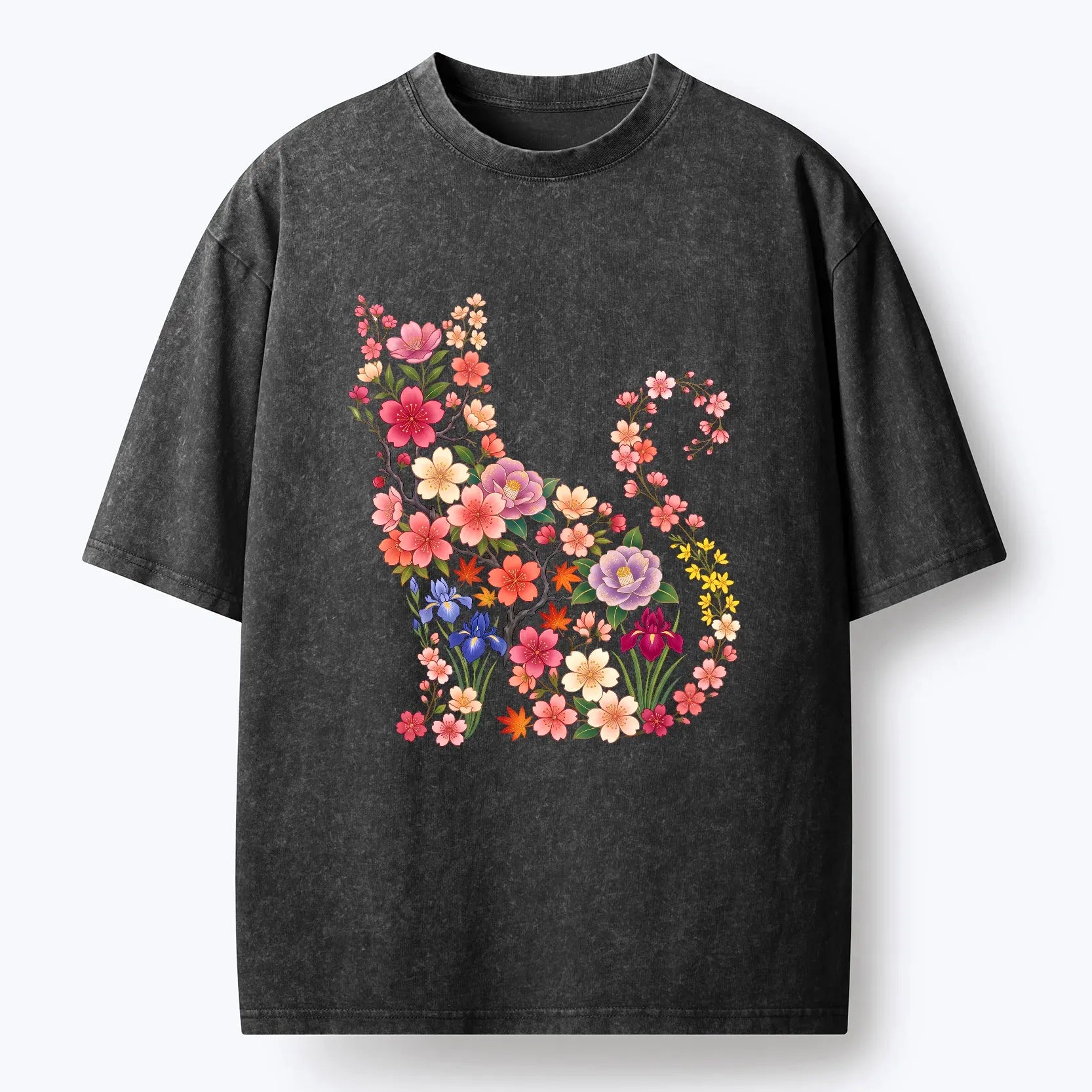 Kyoto-Lion Blossom Cat Washed T-Shirt