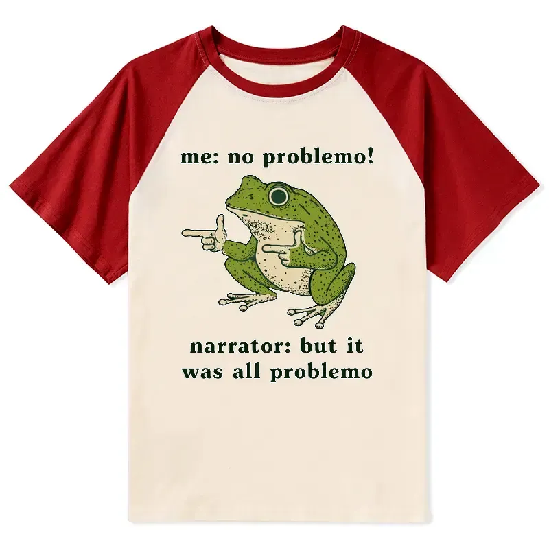 Kyoto-Lion Funny Frog No Problemo Vs All Problemo Raglan T-shirt