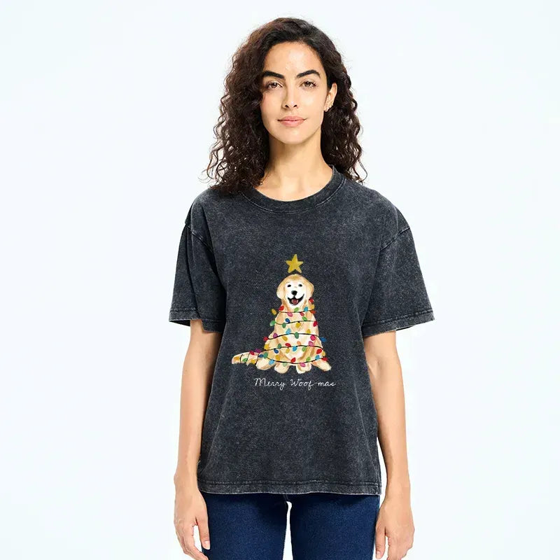 japanese christmas dog washed t-shirt