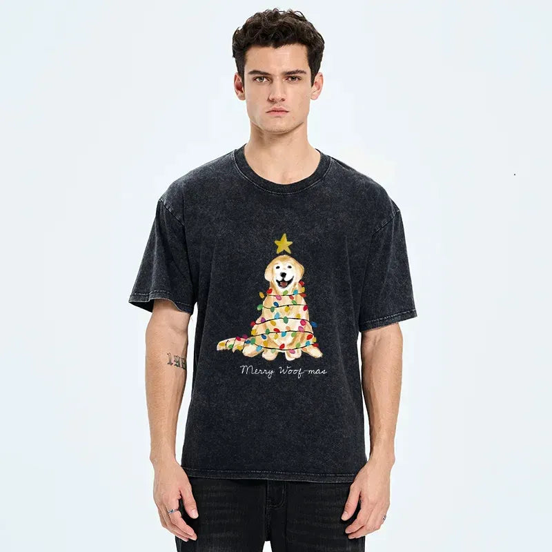 Kyoto-Lion Christmas Tree Dog Washed T-Shirt