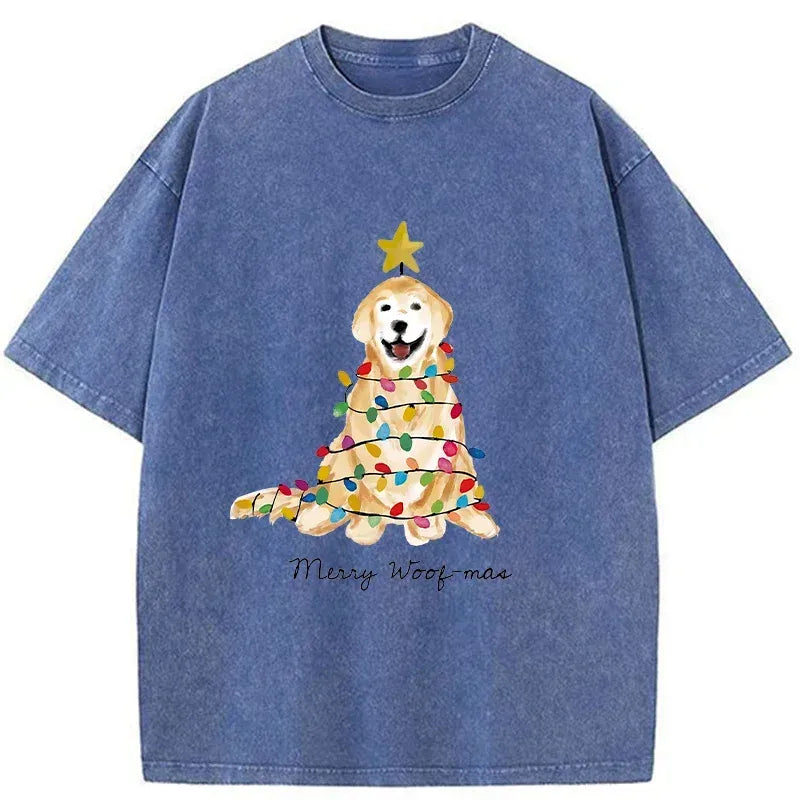 Kyoto-Lion Christmas Tree Dog Washed T-Shirt