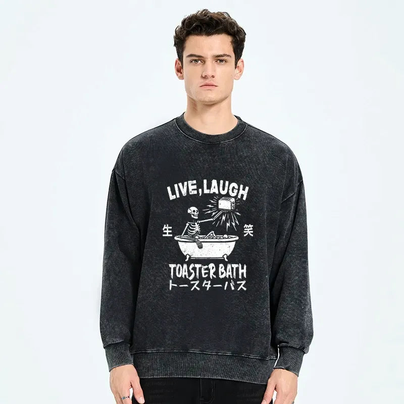 Kyoto-Lion Funny Electric Shock Skeleton Washed Sweatshirt