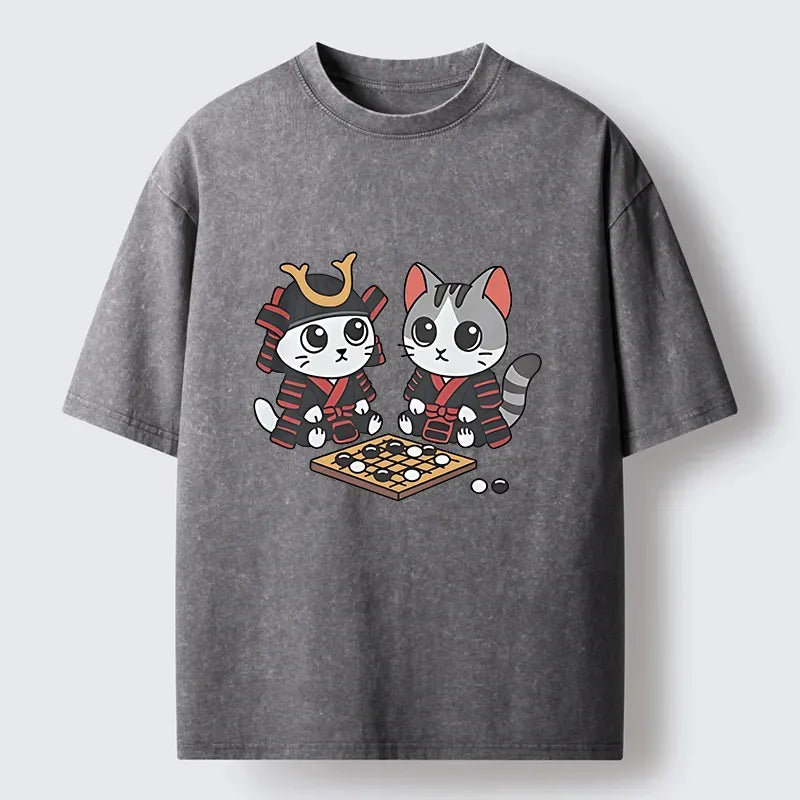 Japanese Vintage Cat Chess Washed T-Shirt