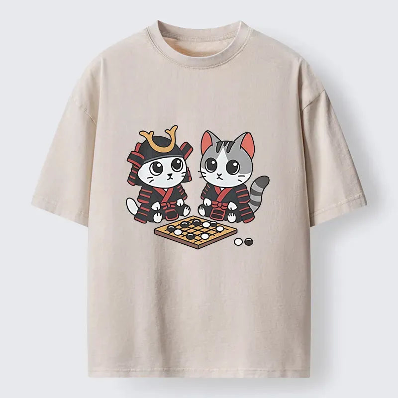 Kyoto-Lion Cats Playing Chess Washed T-Shirt
