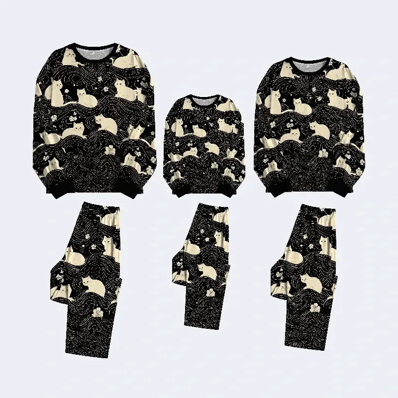 Mysterious Cat Pajama Set for Daily Wear