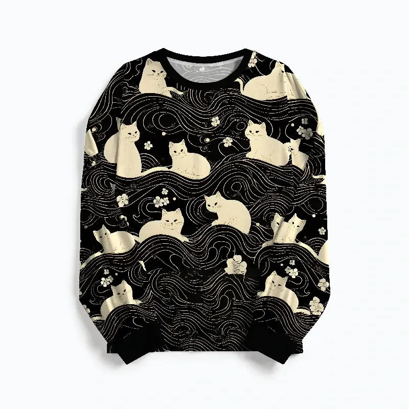 Mysterious Cat Pajama Set for Daily Wear
