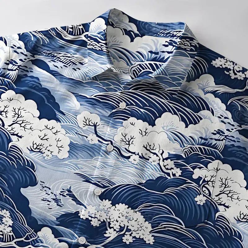 Vintage Ukiyo-e Button-up Shirt for Streetwear