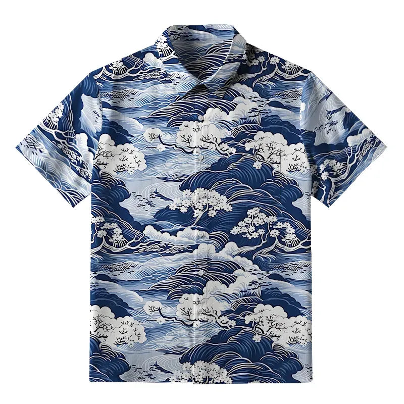 Kyoto-Lion Traditional Japan Scenery Button-up Shirt