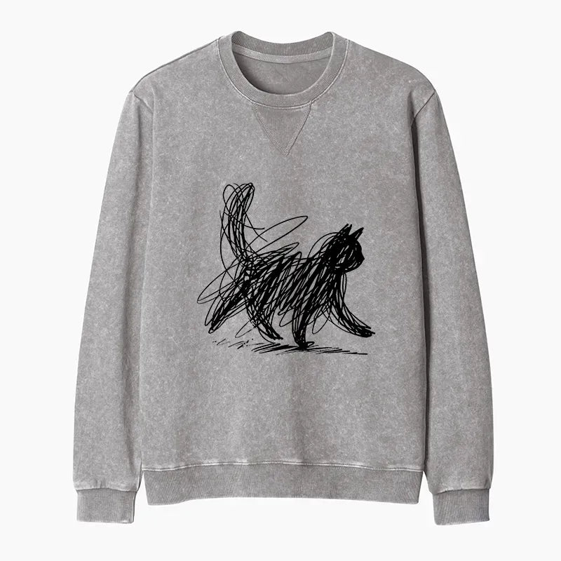 Japanese Cat Art Washed Sweatshirt