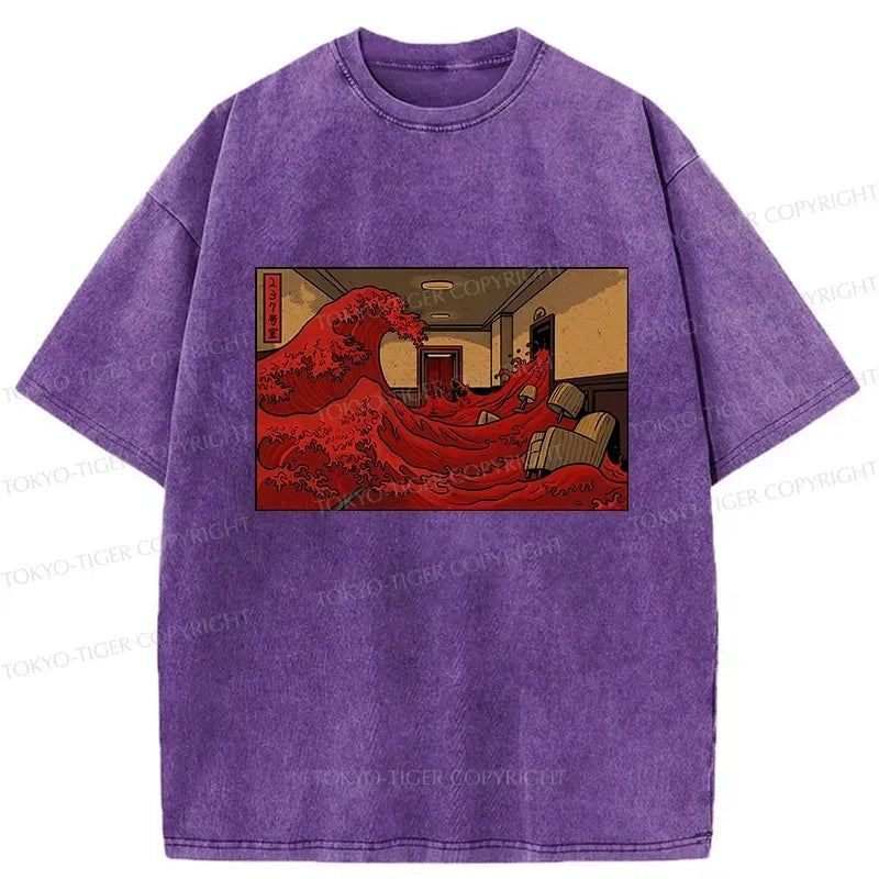 Japanese Ukiyo-e Washed T-Shirt for Daily Wear