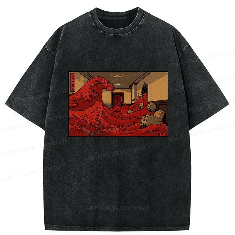 Japanese Ukiyo-e Washed T-Shirt for Daily Wear