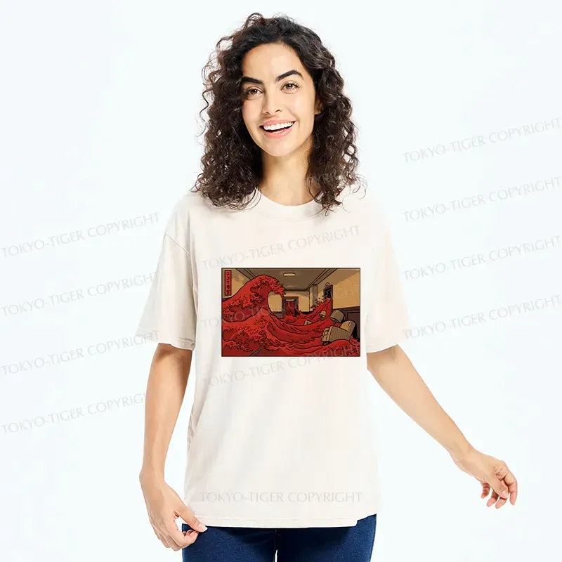 Unisex Washed T-Shirt with Japanese Art Print