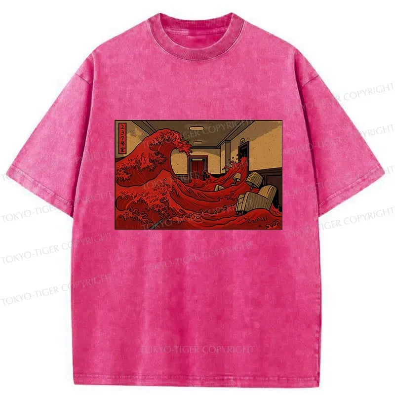 Japanese Ukiyo-e Washed T-Shirt for Daily Wear
