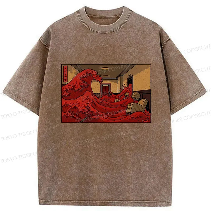 Japanese Ukiyo-e Washed T-Shirt for Daily Wear