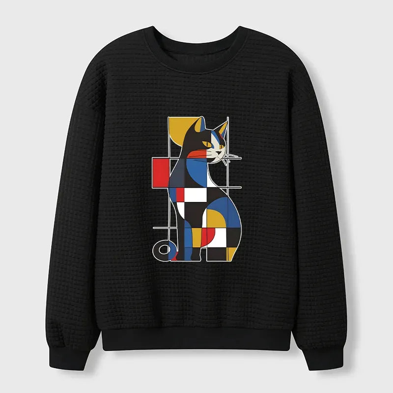 Kyoto-Lion Mondrian Cat Waffle Sweatshirt
