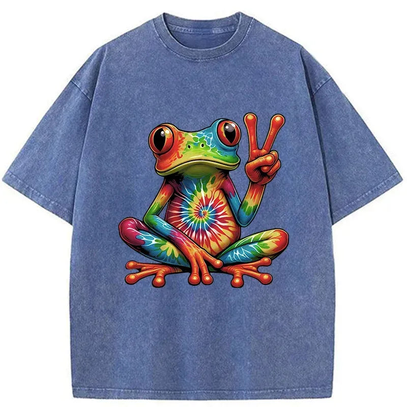 Kyoto-Lion Psychedelic Frog Washed T-Shirt