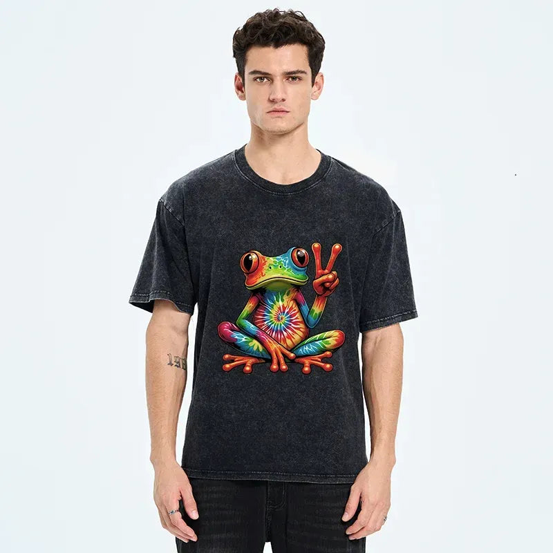 Kyoto-Lion Psychedelic Frog Washed T-Shirt