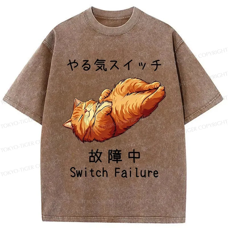 Kyoto-Lion Funny Cat Switch Failure Washed T-Shirt