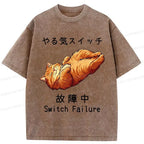 Kyoto-Lion Funny Cat Switch Failure Washed T-Shirt