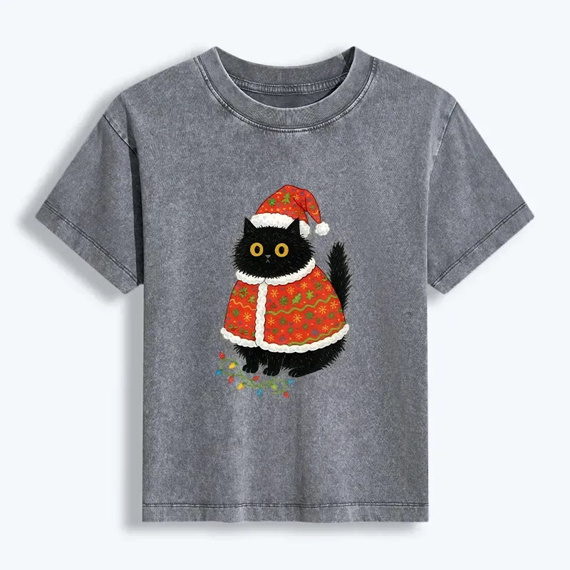 Washed Cat Tee for Holiday Gift