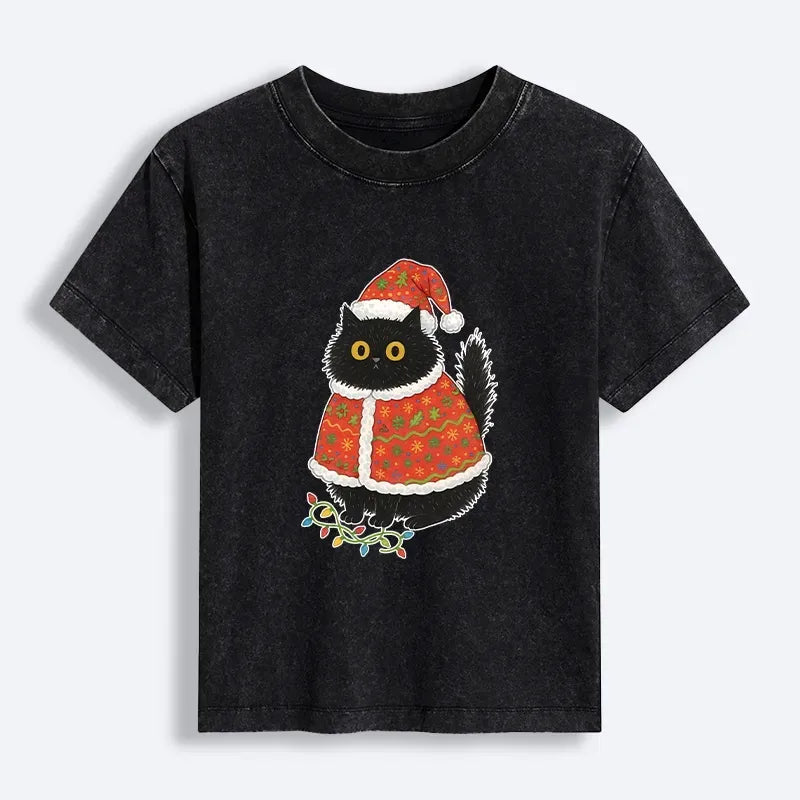 Japanese Cat Santa Hat T-shirt for Women