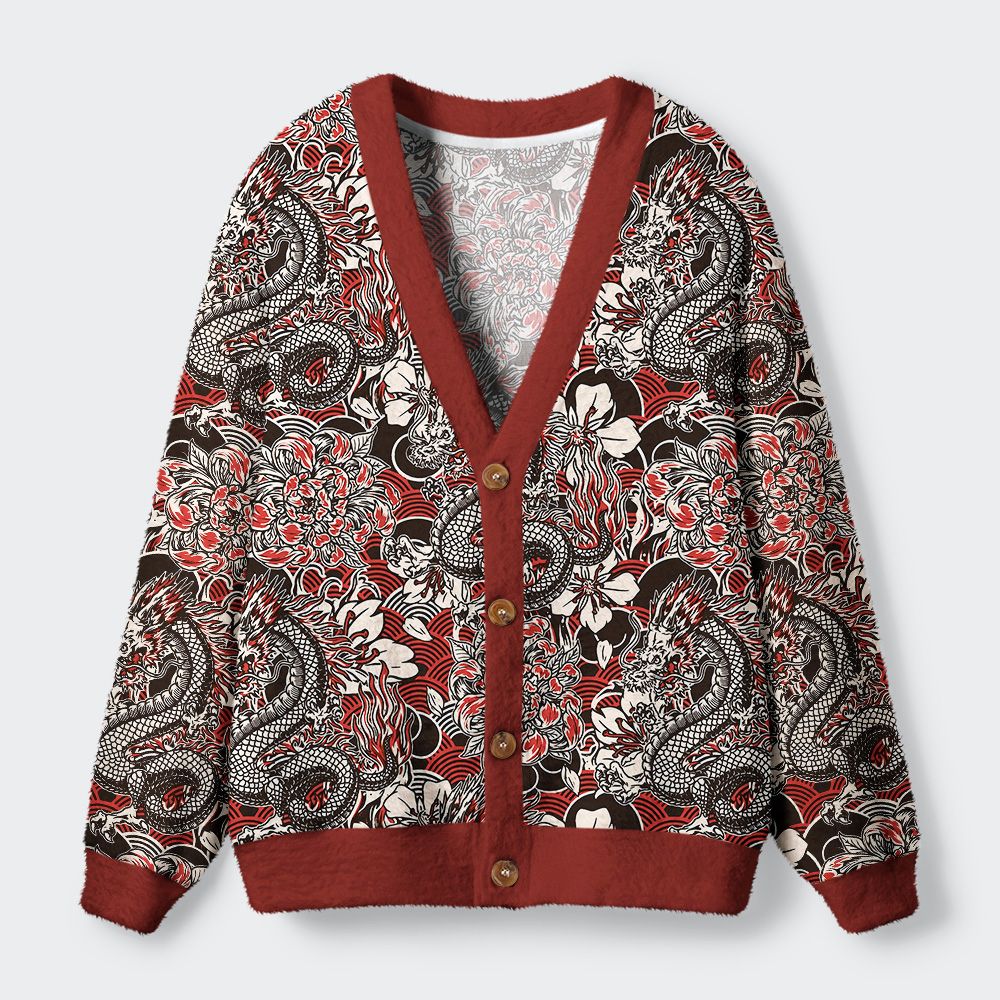 Kyoto-Lion Japanese Retro Dragon Ugly Cardigan Sweater