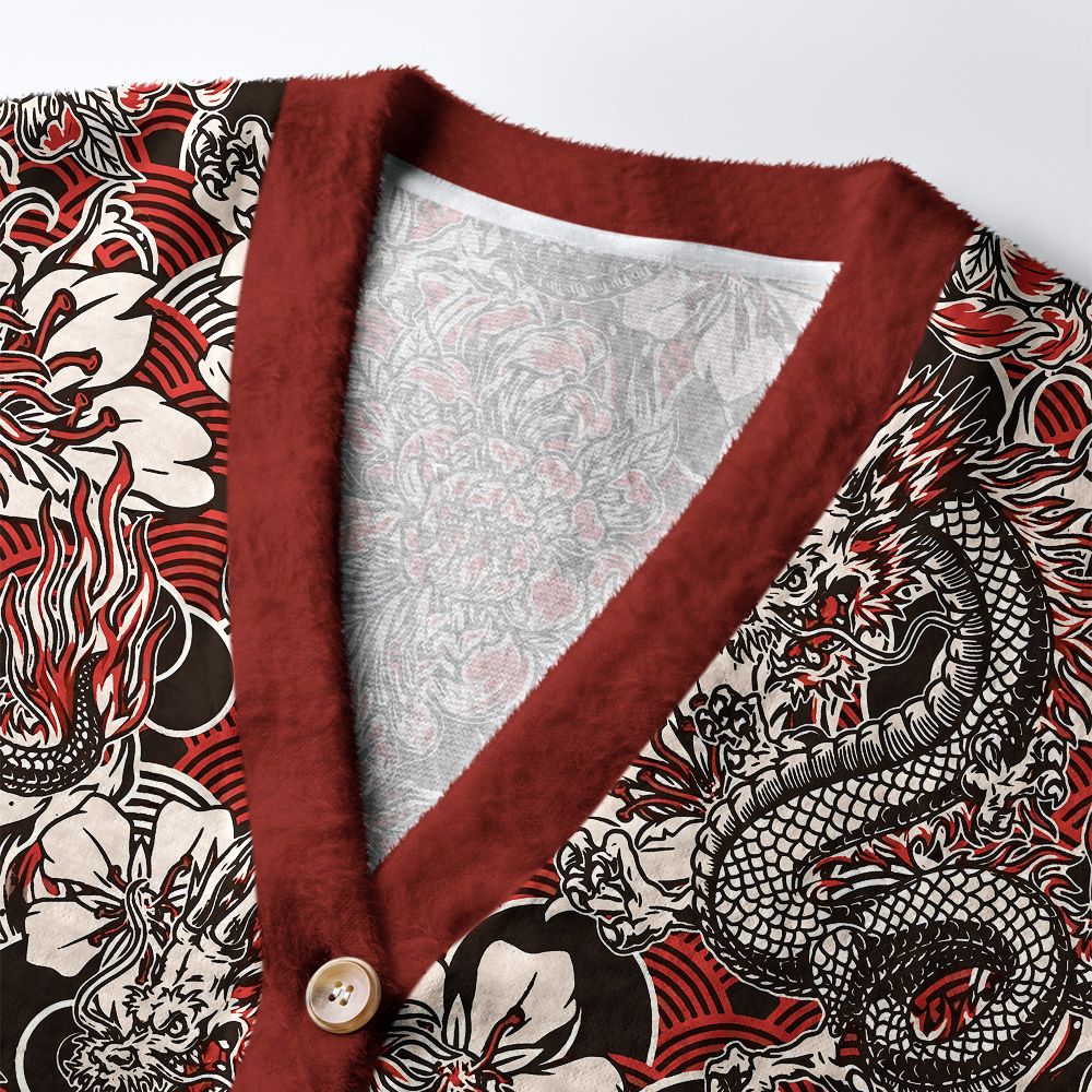 Kyoto-Lion Japanese Retro Dragon Ugly Cardigan Sweater