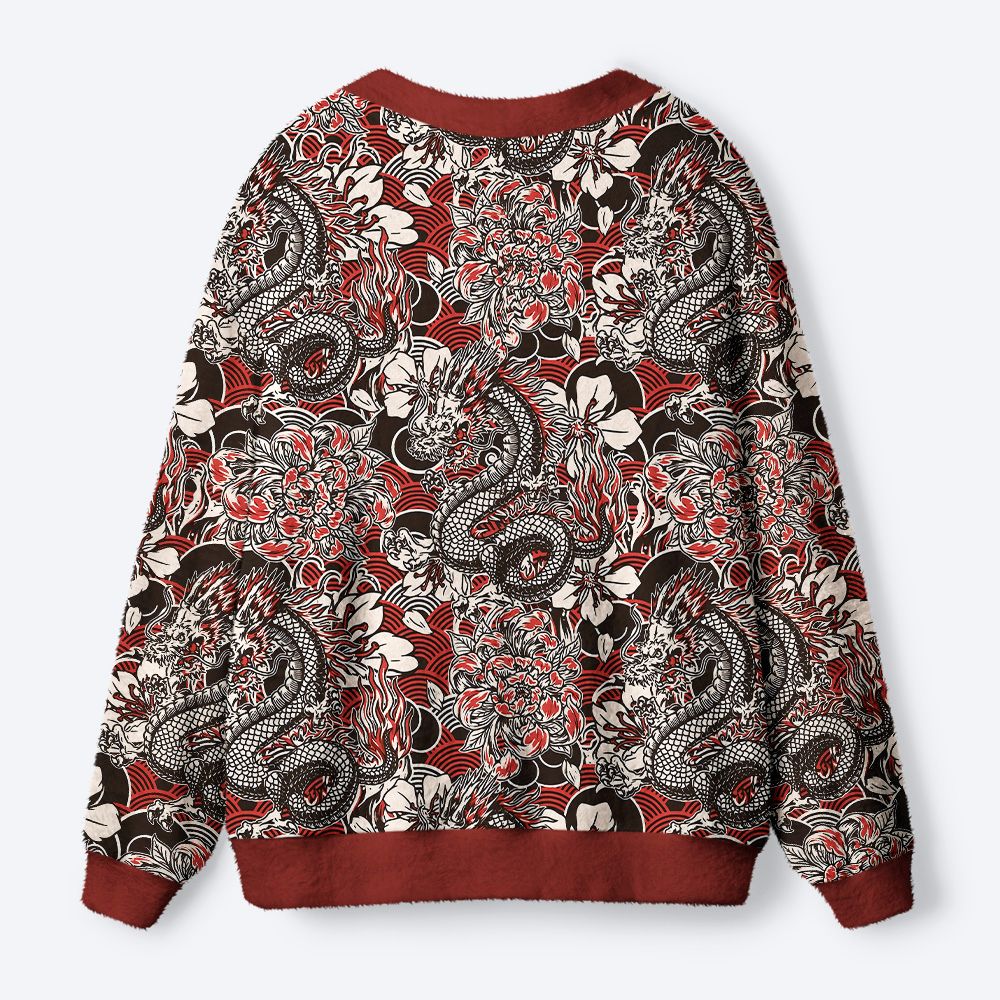 Kyoto-Lion Japanese Retro Dragon Ugly Cardigan Sweater