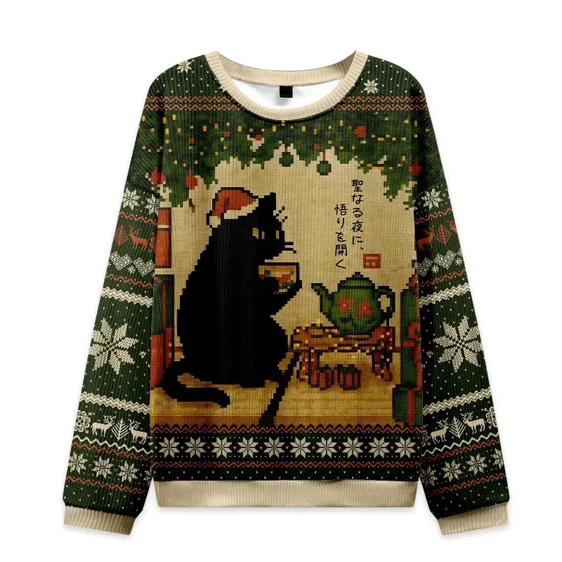 cute cat drinking tea sweatshirt