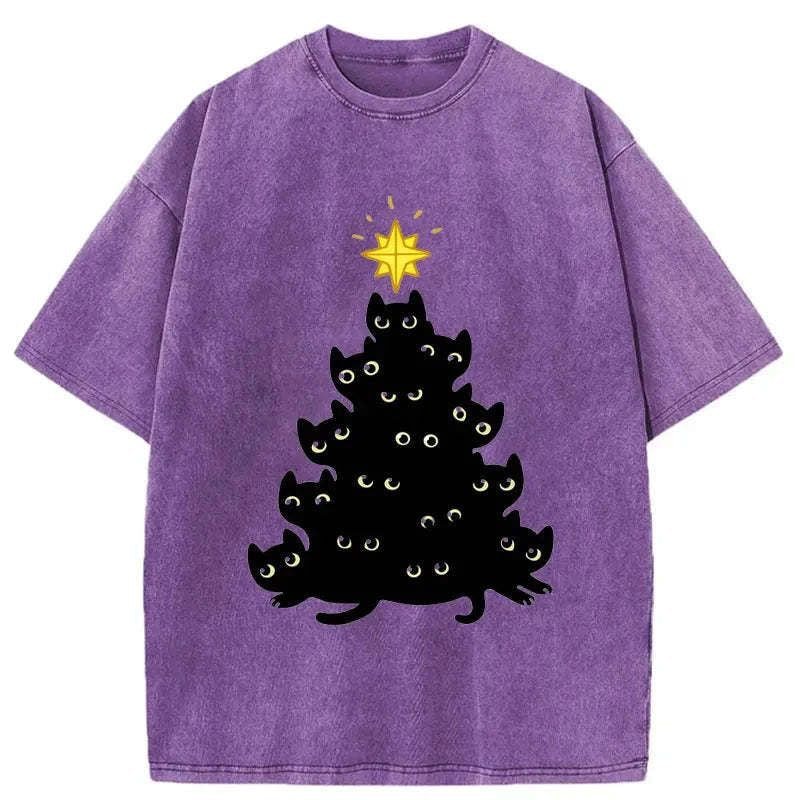 Japanese Black Cat Christmas T-Shirt